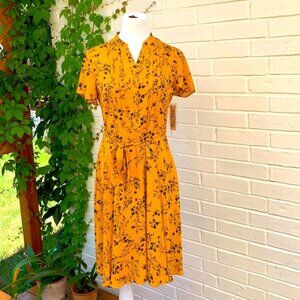 Nanette Lepore Dress Floral A-Line Size 6 Gold NWT